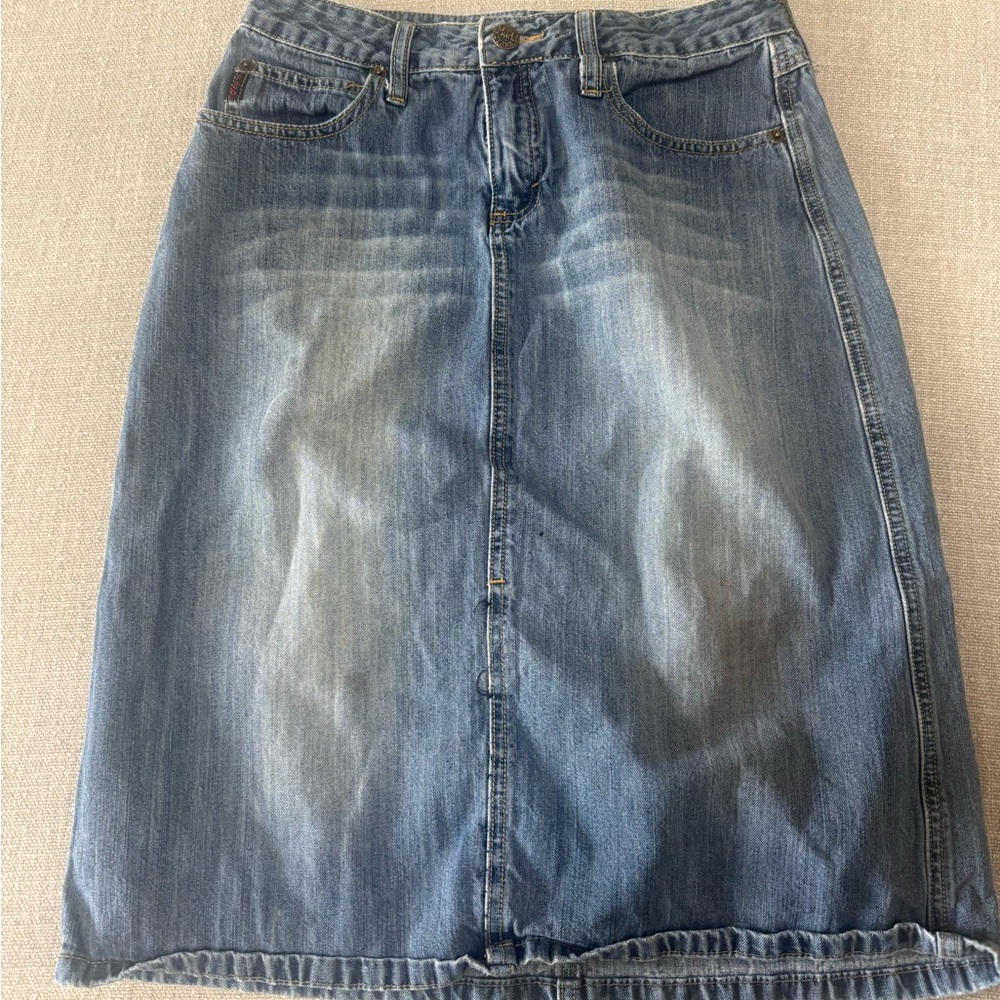 Mudd Vintage Wash Blue Denim Midi Skirt